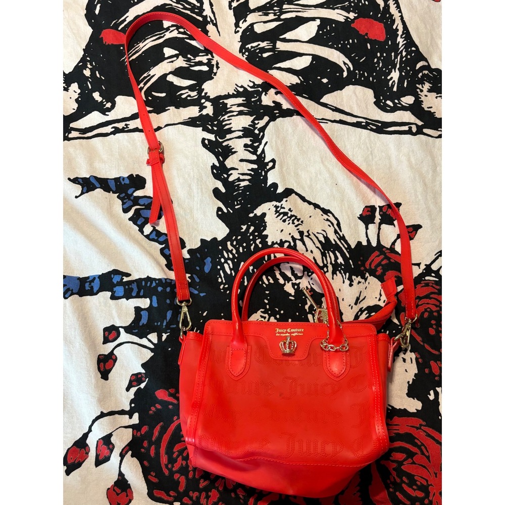 Juicy Couture Red Jelly Satchel Crossbody Bag Embossed Logo Crown Heart Key